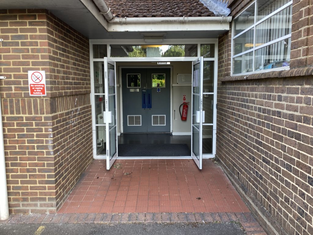 Commercial double doors in open position