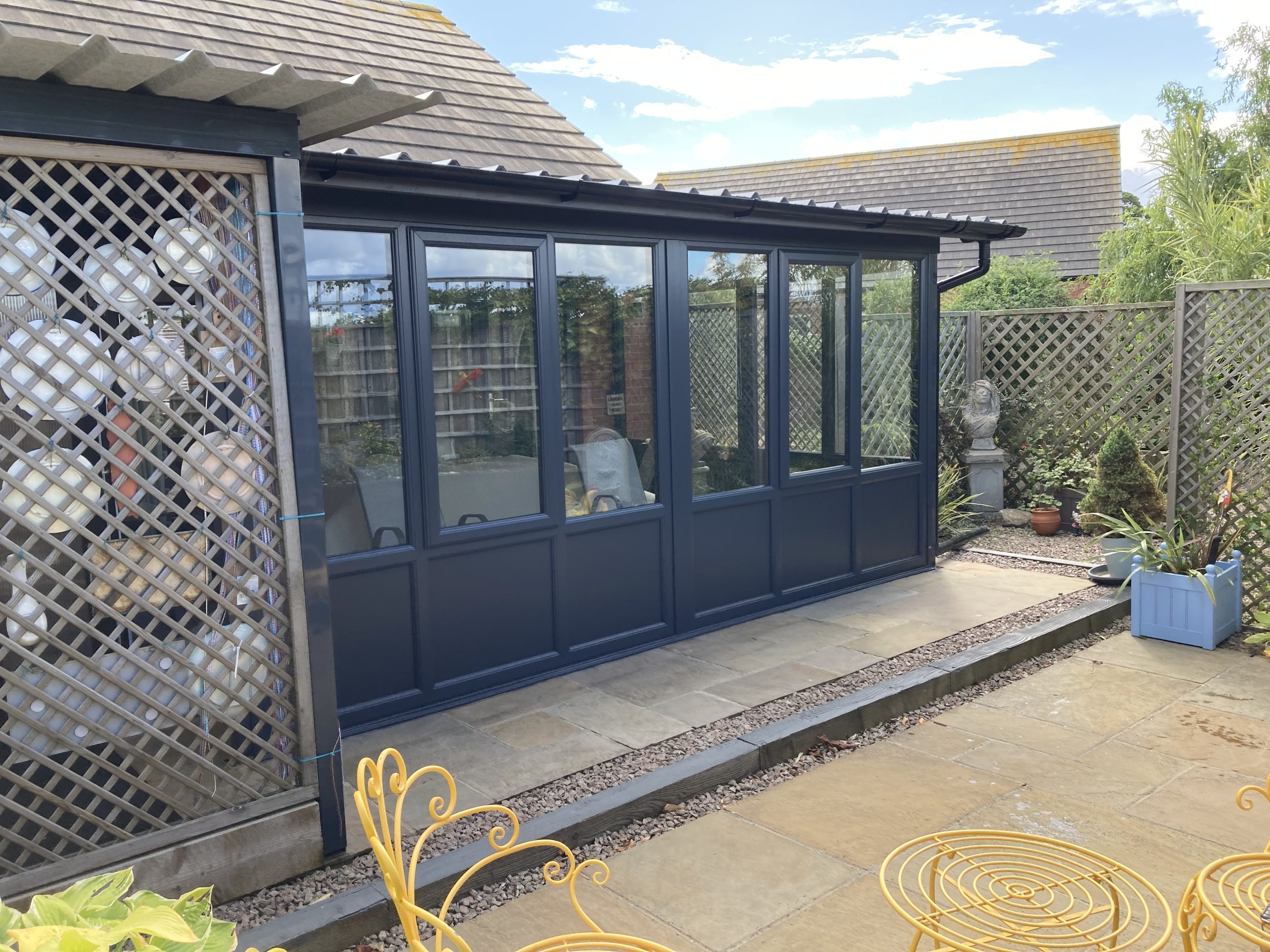 Modern anthracite grey conservatory installation by Taurus Boston